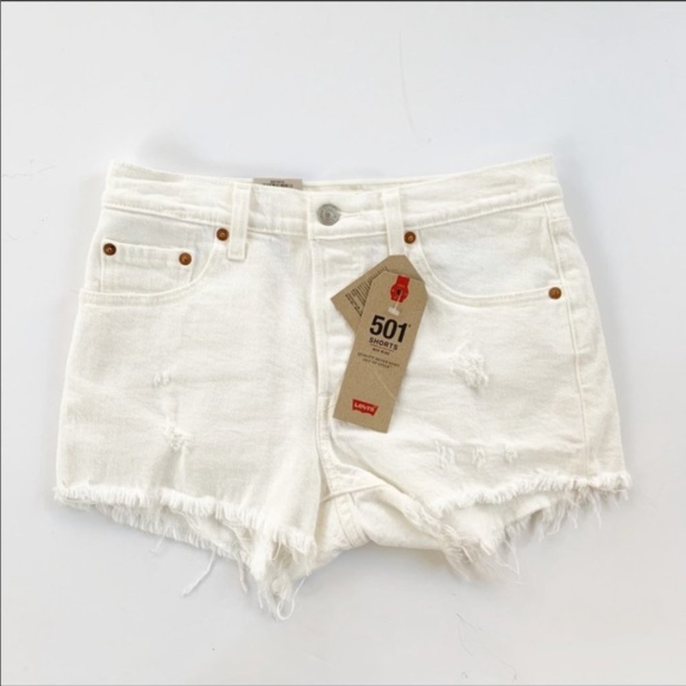 Levi's 501 White Distressed Denim Shorts 31 NWT - Picture 4 of 11